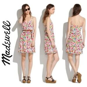 Madewell Floral Snapdragon Mini Dress Womens 6 silk Spaghetti Strap Pockets